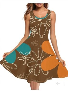 Groovy Brown Floral Tank Swing dress from Mid Century Modern Gal XL